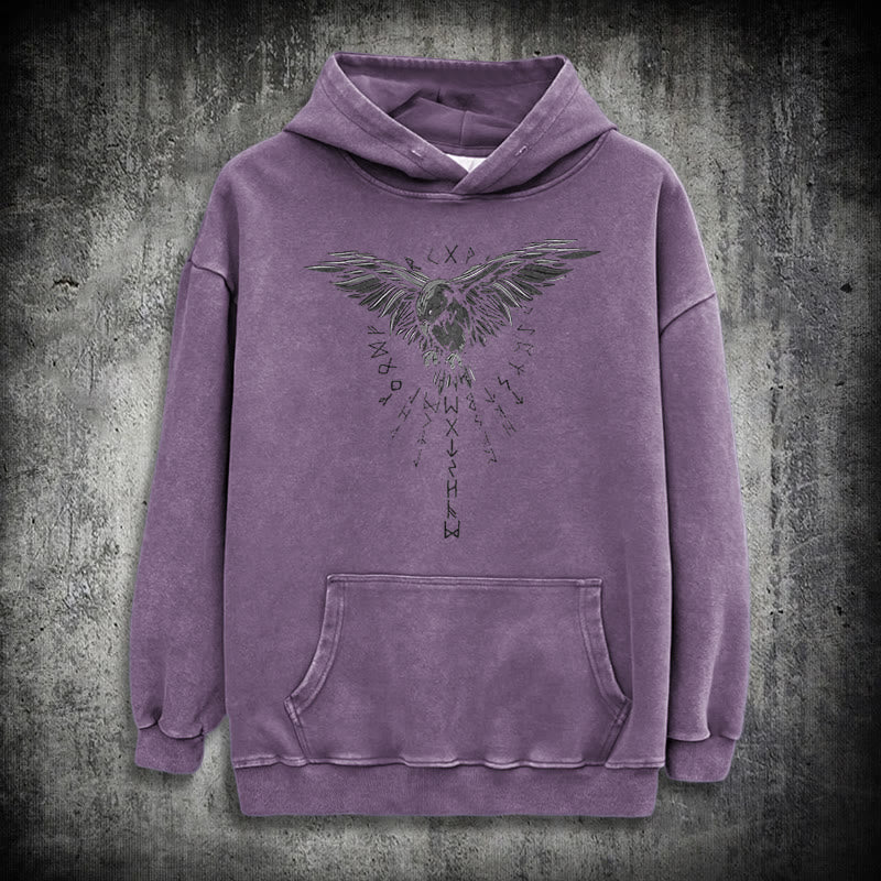 WorldNorse Raven Eagle Graphic Washed Hoodie - Purple - 3XL - image 34