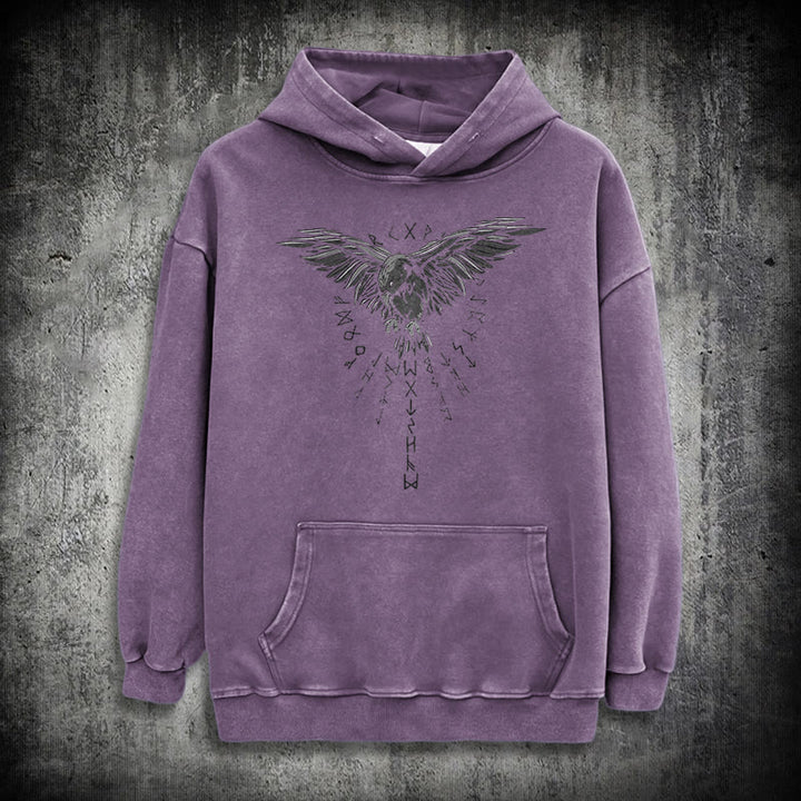 WorldNorse Raven Eagle Graphic Washed Hoodie - Purple - 3XL - image 34