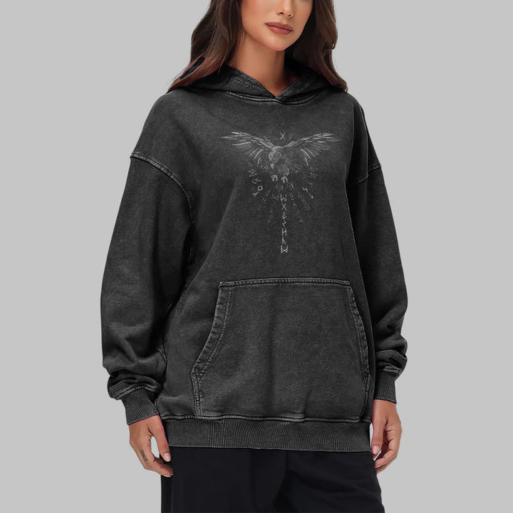 WorldNorse Raven Eagle Graphic Washed Hoodie - image 9
