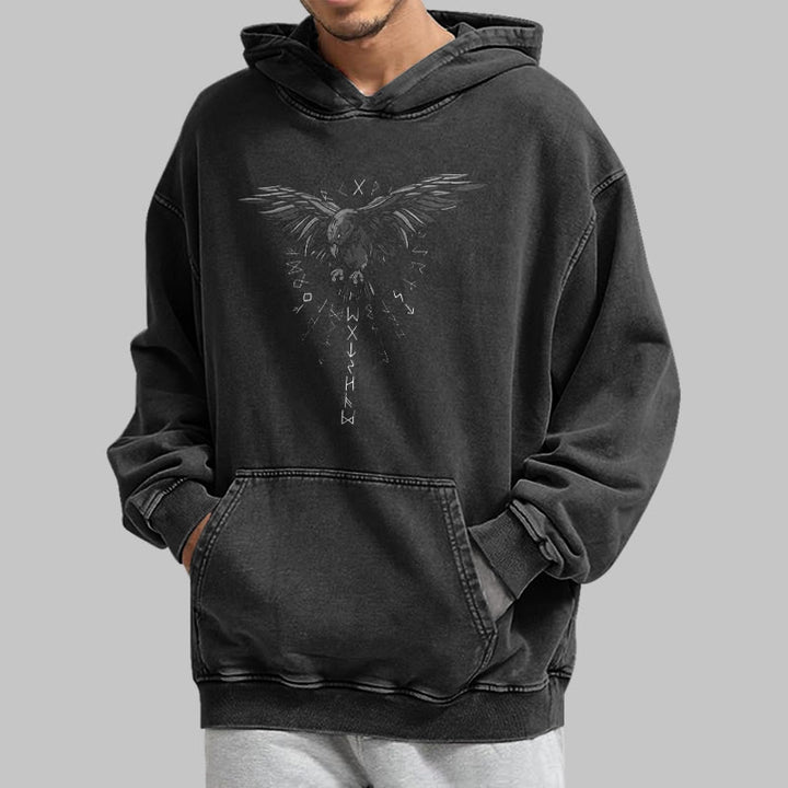 WorldNorse Raven Eagle Graphic Washed Hoodie - image 5