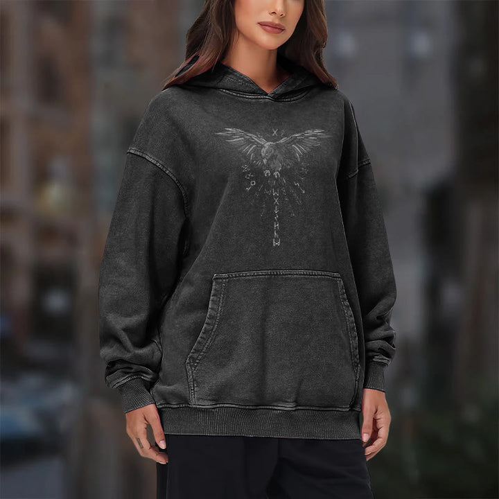 WorldNorse Raven Eagle Graphic Washed Hoodie - image 12