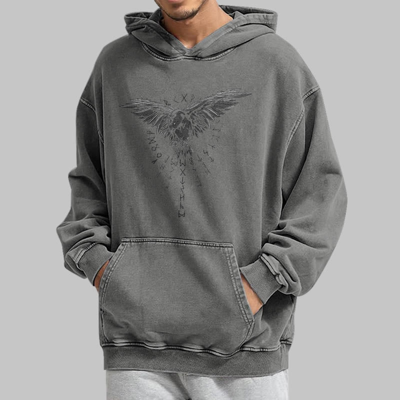 WorldNorse Raven Eagle Graphic Washed Hoodie - image 15
