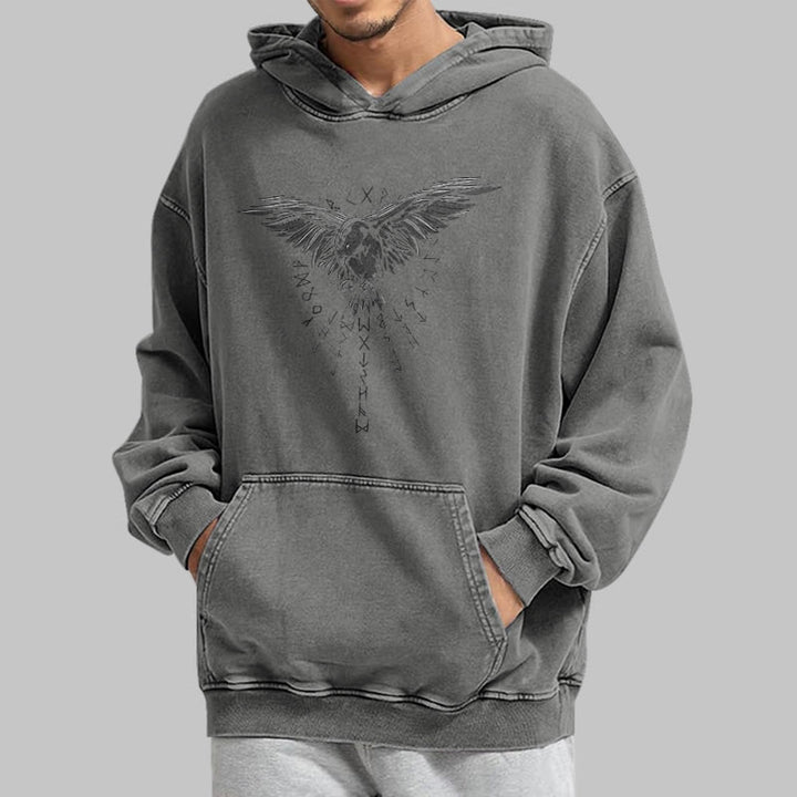 WorldNorse Raven Eagle Graphic Washed Hoodie - image 15