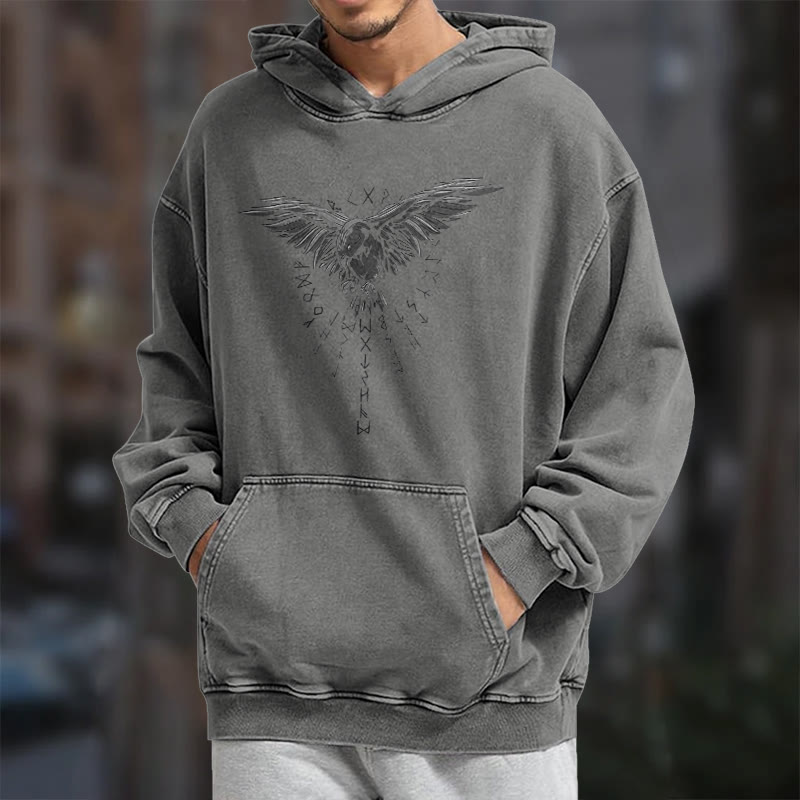 WorldNorse Raven Eagle Graphic Washed Hoodie - image 16