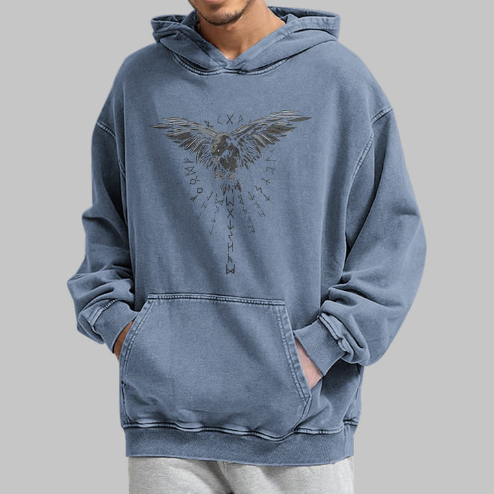 WorldNorse Raven Eagle Graphic Washed Hoodie - image 22