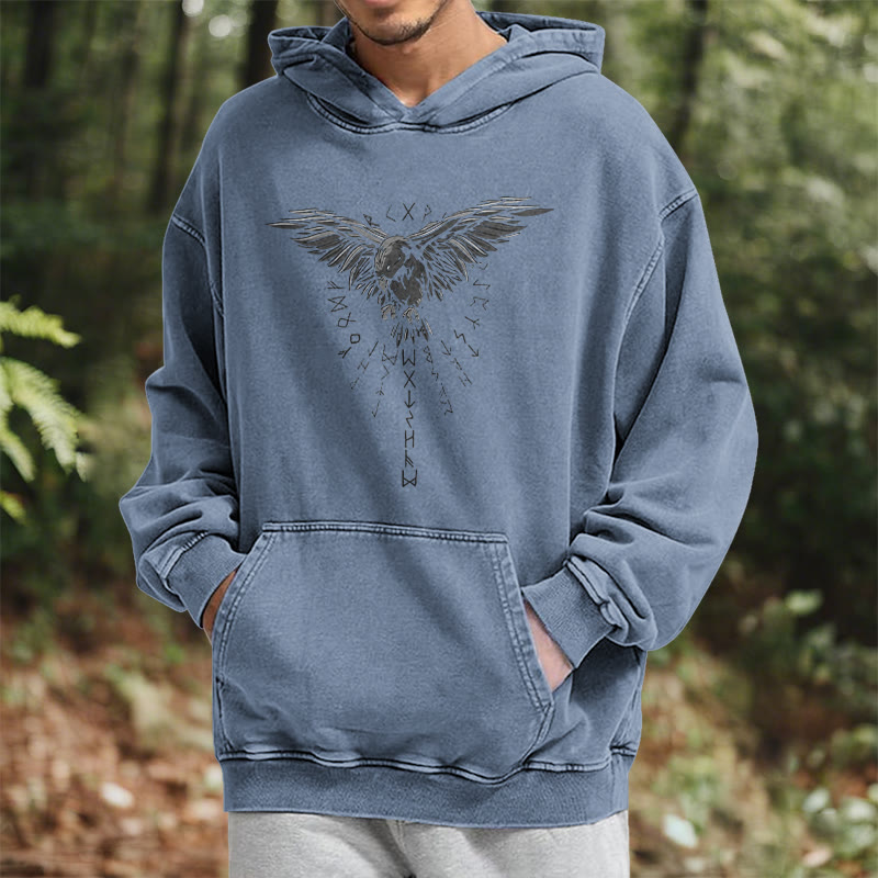 WorldNorse Raven Eagle Graphic Washed Hoodie - image 23