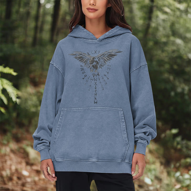 WorldNorse Raven Eagle Graphic Washed Hoodie - image 25