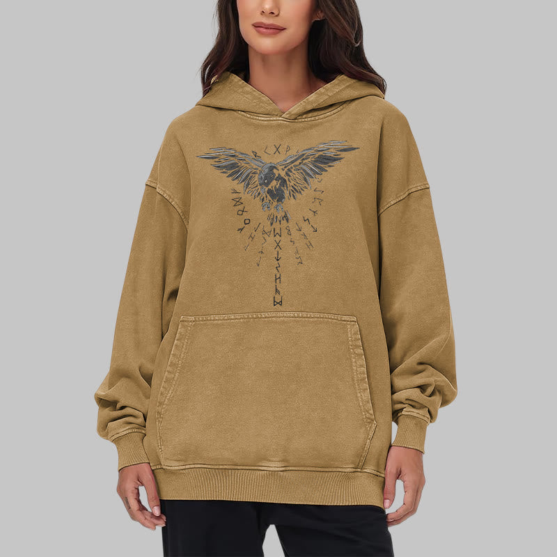 WorldNorse Raven Eagle Graphic Washed Hoodie - image 32