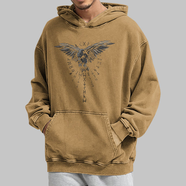 WorldNorse Raven Eagle Graphic Washed Hoodie - image 29