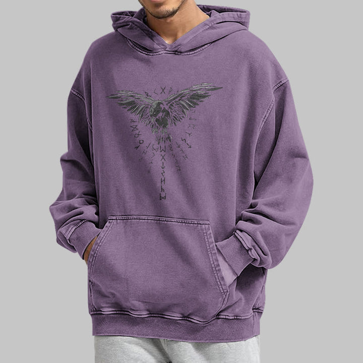 WorldNorse Raven Eagle Graphic Washed Hoodie - image 36