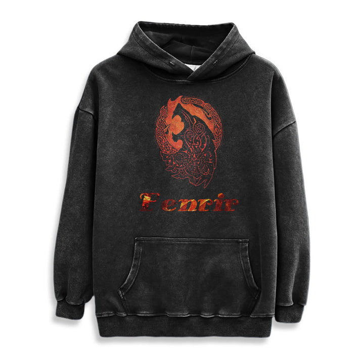WorldNorse Fenrir Wolve Fire Washed Hoodie - image 3