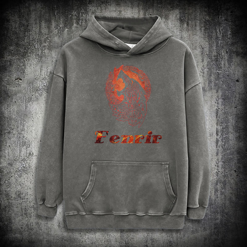 WorldNorse Fenrir Wolve Fire Washed Hoodie - Grey - 3XL - image 13