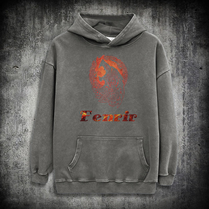 WorldNorse Fenrir Wolve Fire Washed Hoodie - Grey - 3XL - image 13