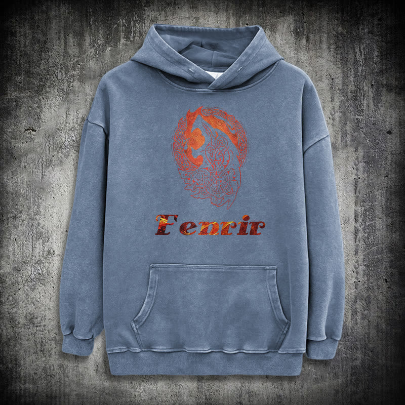 WorldNorse Fenrir Wolve Fire Washed Hoodie - Blue - 3XL - image 20