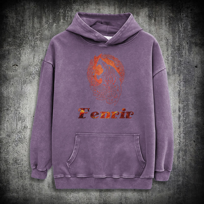 WorldNorse Fenrir Wolve Fire Washed Hoodie - Purple - 3XL - image 34
