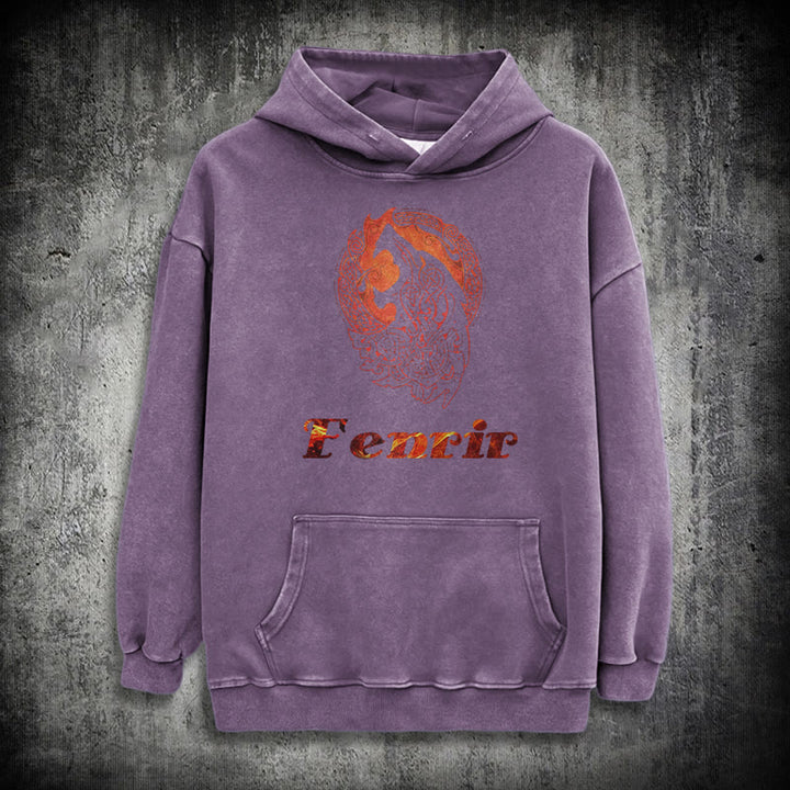 WorldNorse Fenrir Wolve Fire Washed Hoodie - Purple - 3XL - image 34