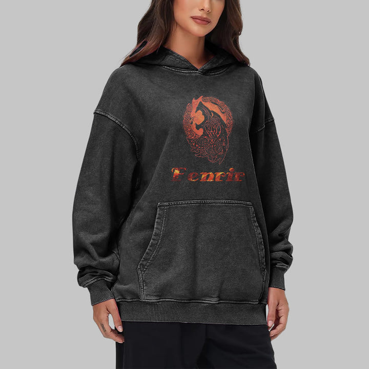 WorldNorse Fenrir Wolve Fire Washed Hoodie - image 9