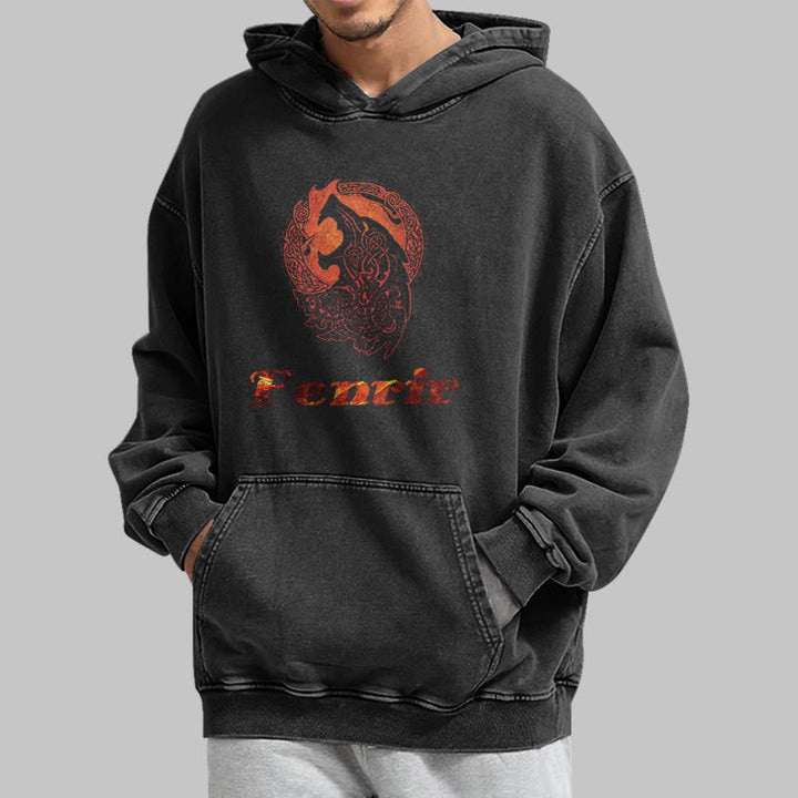 WorldNorse Fenrir Wolve Fire Washed Hoodie - image 5