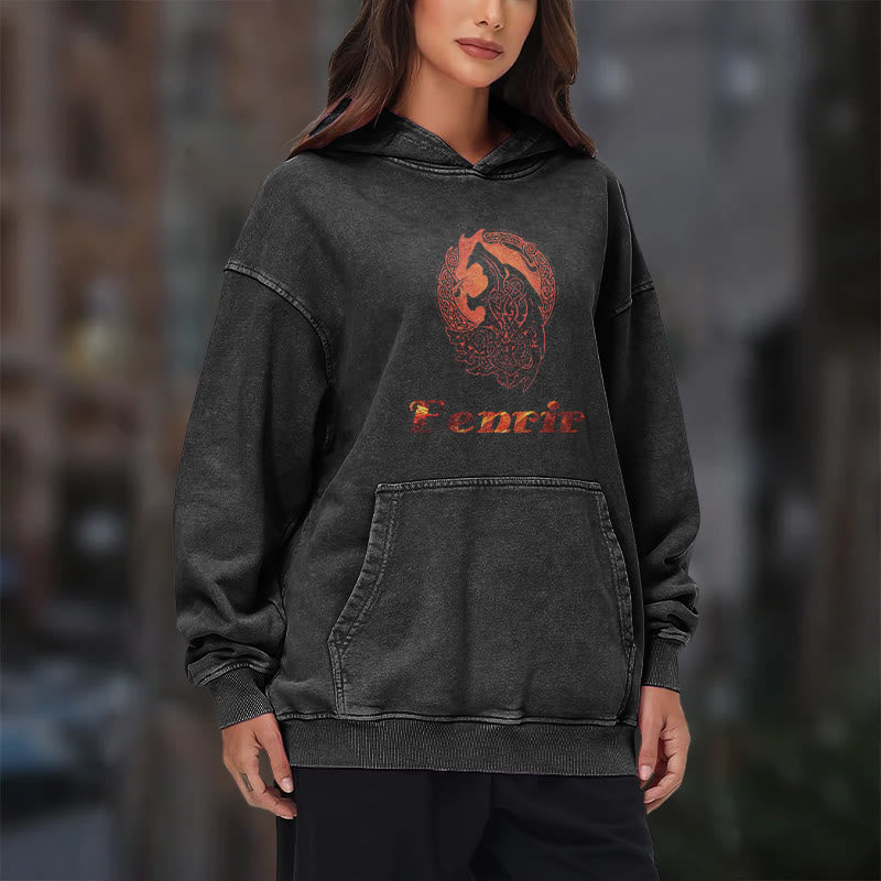 WorldNorse Fenrir Wolve Fire Washed Hoodie - image 12