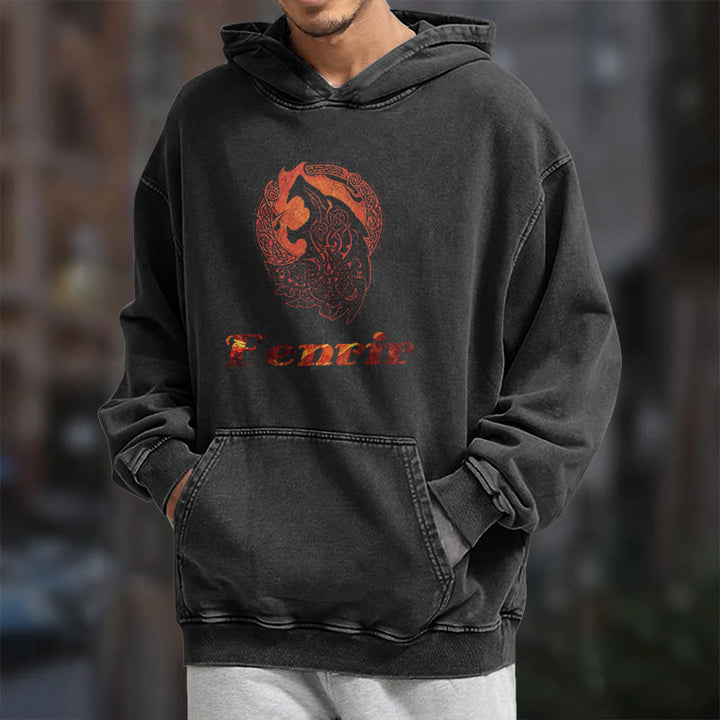 WorldNorse Fenrir Wolve Fire Washed Hoodie - image 8