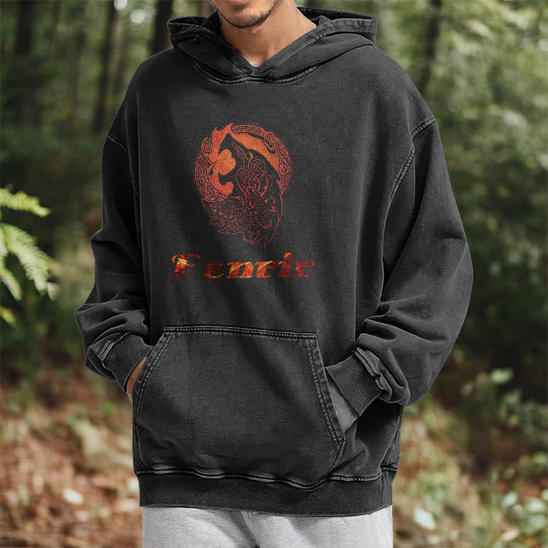 WorldNorse Fenrir Wolve Fire Washed Hoodie - image 7