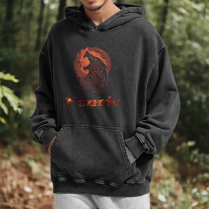 WorldNorse Fenrir Wolve Fire Washed Hoodie - image 7