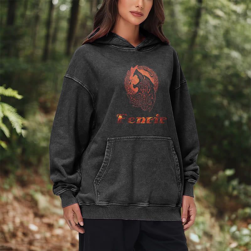 WorldNorse Fenrir Wolve Fire Washed Hoodie - image 11