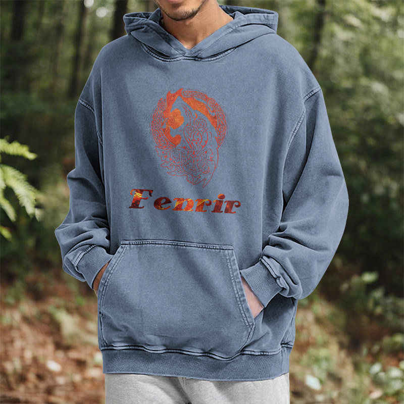 WorldNorse Fenrir Wolve Fire Washed Hoodie - image 24
