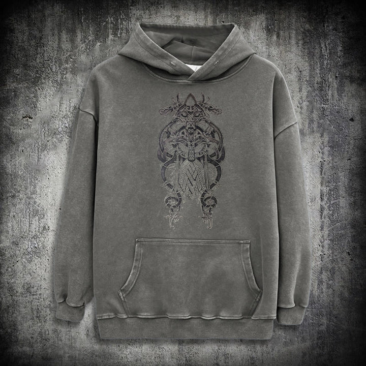 WorldNorse Odin Thor's Hammer Double-Sided Washed Hoodie - Grey - 3XL - image 17