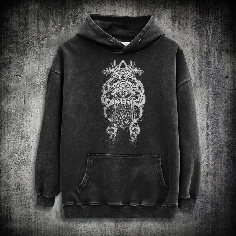 WorldNorse Odin Thor's Hammer Double-Sided Washed Hoodie - image 3
