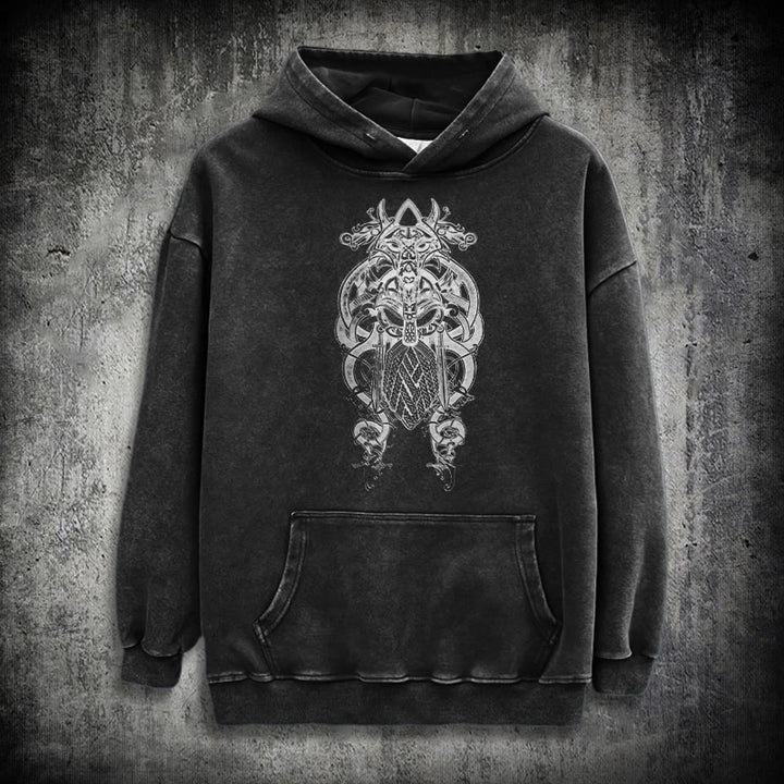 WorldNorse Odin Thor's Hammer Double-Sided Washed Hoodie - image 3