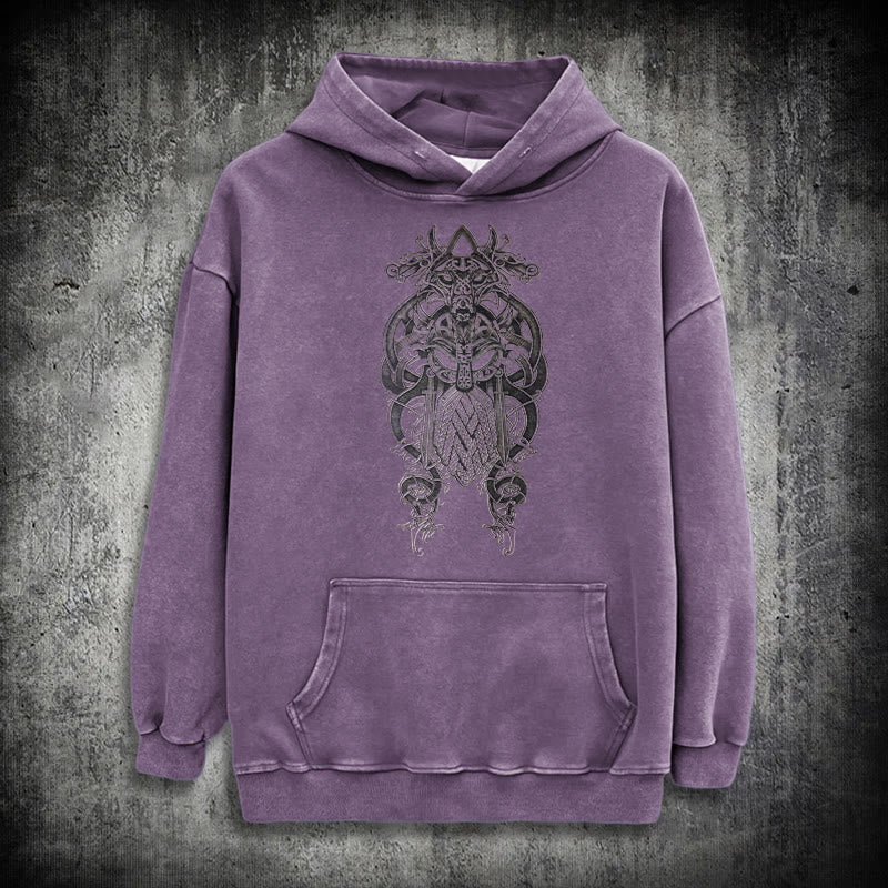 WorldNorse Odin Thor's Hammer Double-Sided Washed Hoodie - Purple - 3XL - image 35