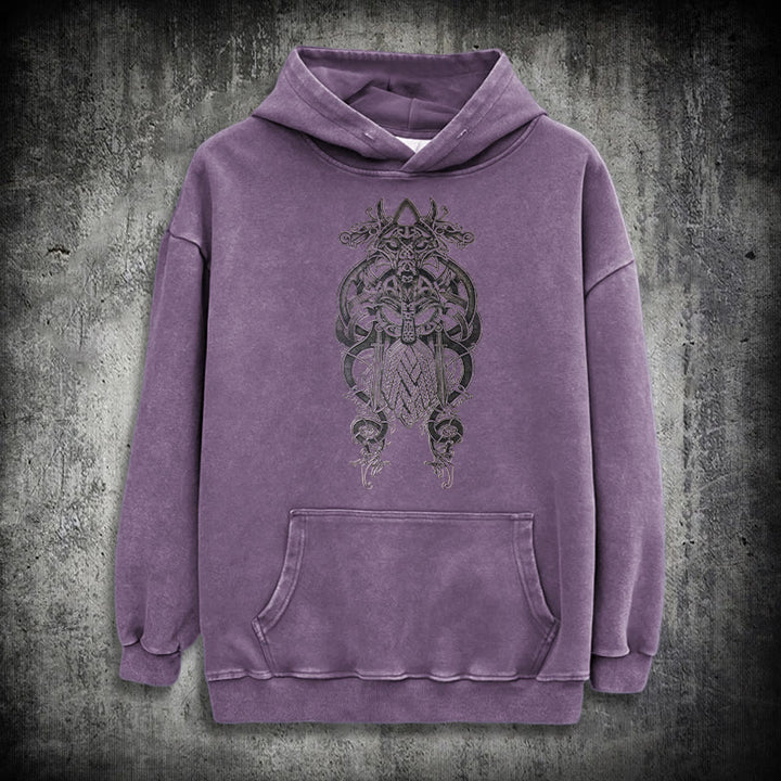 WorldNorse Odin Thor's Hammer Double-Sided Washed Hoodie - Purple - 3XL - image 35