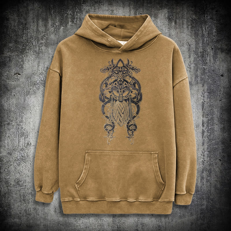 WorldNorse Odin Thor's Hammer Double-Sided Washed Hoodie - image 30