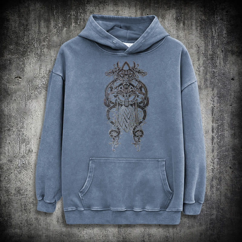 WorldNorse Odin Thor's Hammer Double-Sided Washed Hoodie - Blue - 3XL - image 23