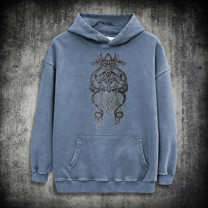 WorldNorse Odin Thor's Hammer Double-Sided Washed Hoodie - Blue - 3XL - image 23