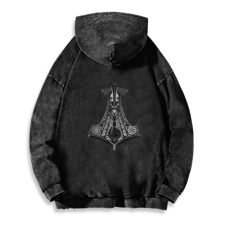 WorldNorse Odin Thor's Hammer Double-Sided Washed Hoodie - image 6