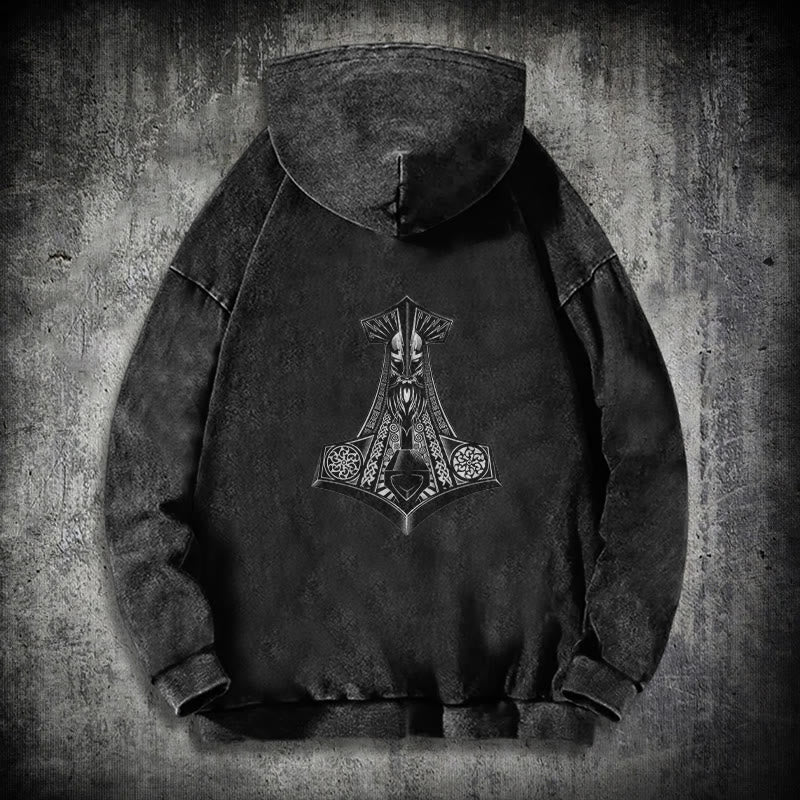 WorldNorse Odin Thor's Hammer Double-Sided Washed Hoodie - image 4