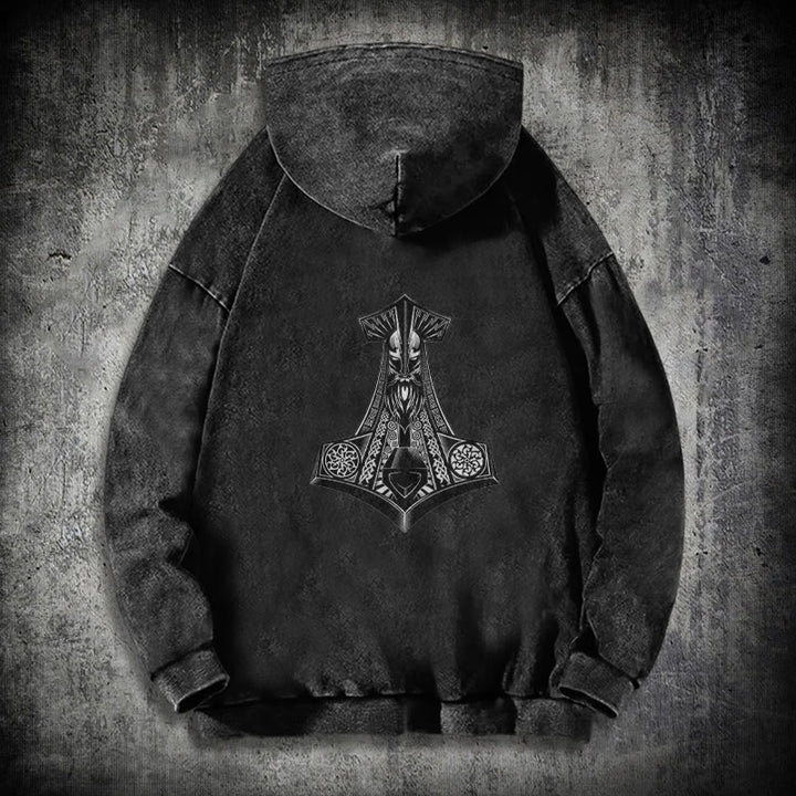 WorldNorse Odin Thor's Hammer Double-Sided Washed Hoodie - image 4