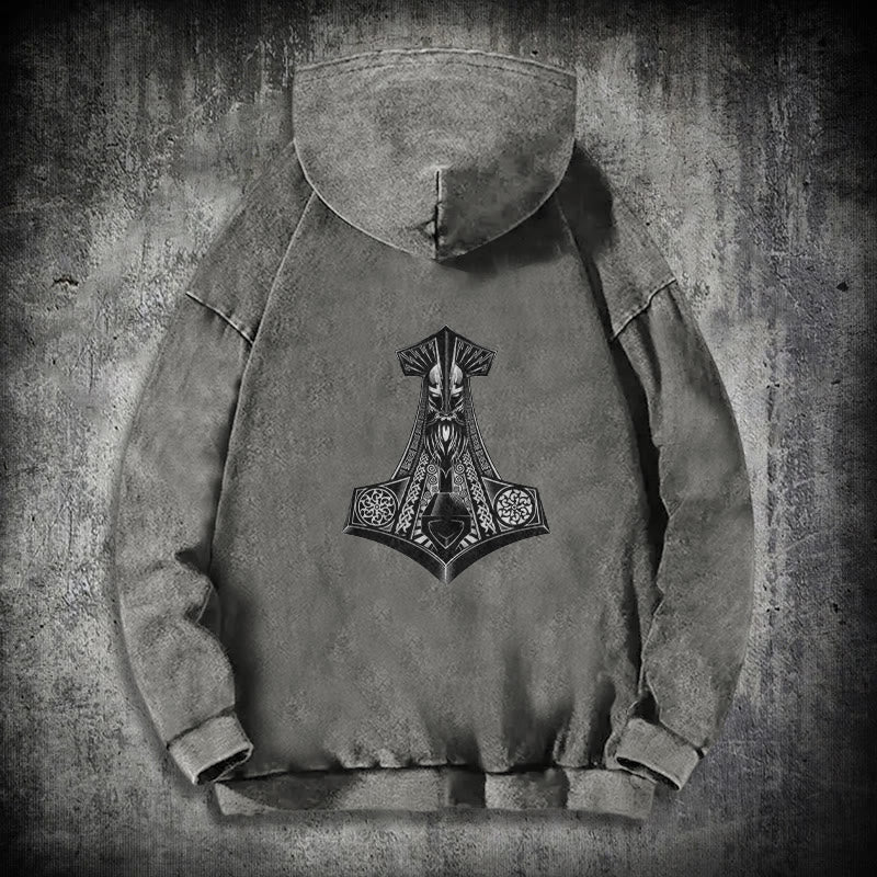 WorldNorse Odin Thor's Hammer Double-Sided Washed Hoodie - image 18