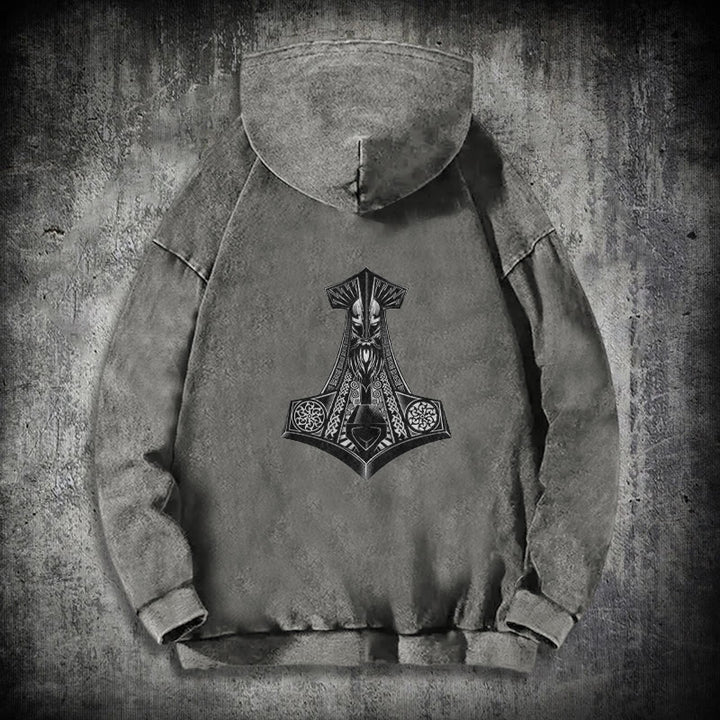 WorldNorse Odin Thor's Hammer Double-Sided Washed Hoodie - image 18