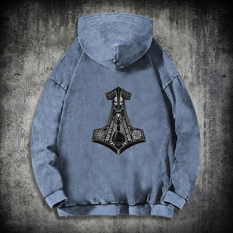 WorldNorse Odin Thor's Hammer Double-Sided Washed Hoodie - image 24