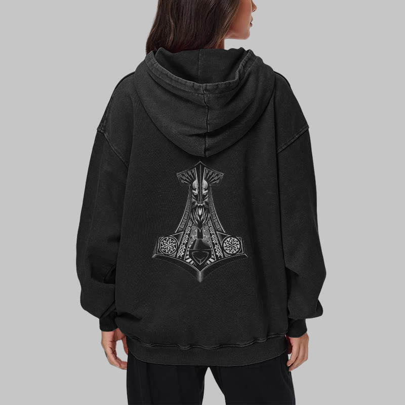 WorldNorse Odin Thor's Hammer Double-Sided Washed Hoodie - image 14