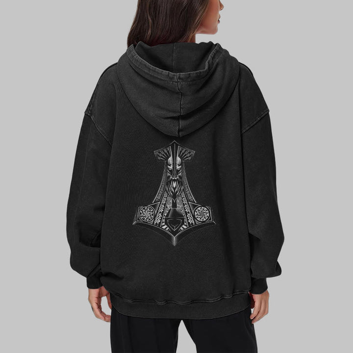 WorldNorse Odin Thor's Hammer Double-Sided Washed Hoodie - image 14