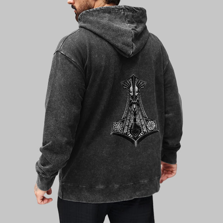 WorldNorse Odin Thor's Hammer Double-Sided Washed Hoodie - image 8