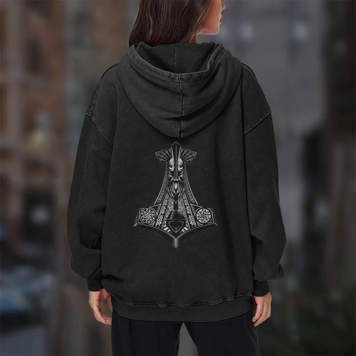 WorldNorse Odin Thor's Hammer Double-Sided Washed Hoodie - image 16