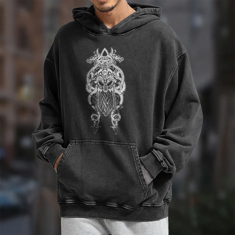 WorldNorse Odin Thor's Hammer Double-Sided Washed Hoodie - image 11