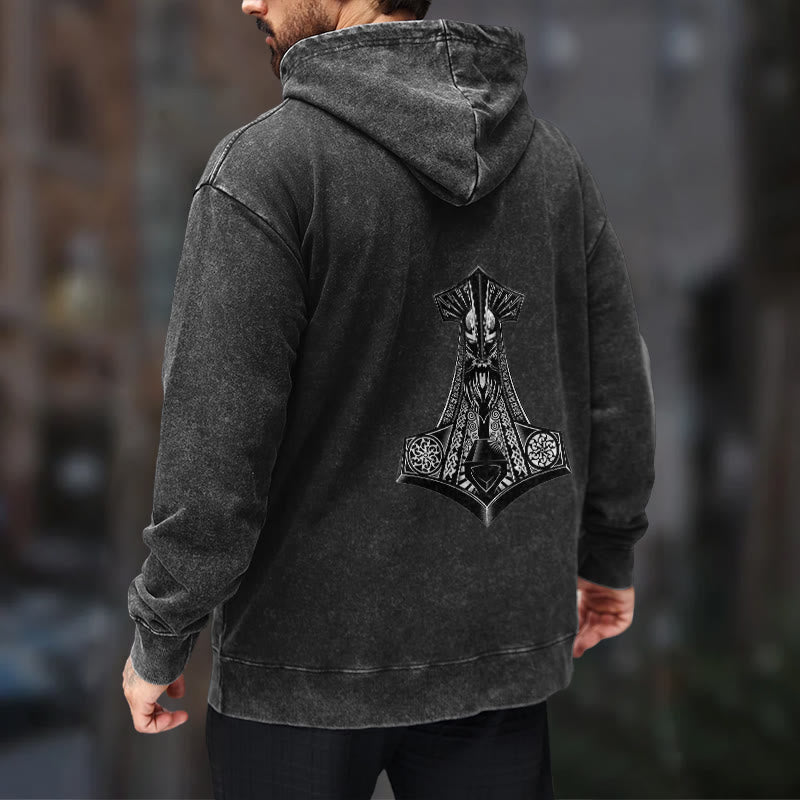 WorldNorse Odin Thor's Hammer Double-Sided Washed Hoodie - image 12