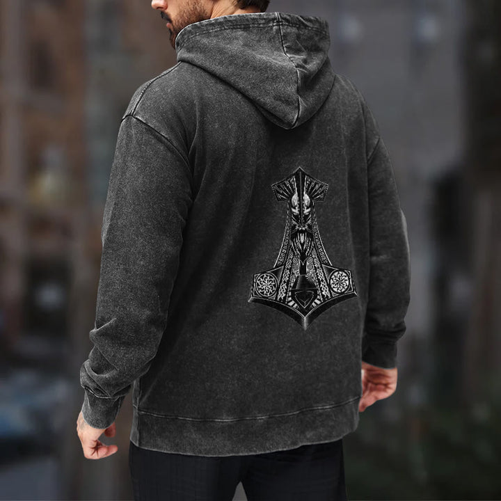 WorldNorse Odin Thor's Hammer Double-Sided Washed Hoodie - image 12