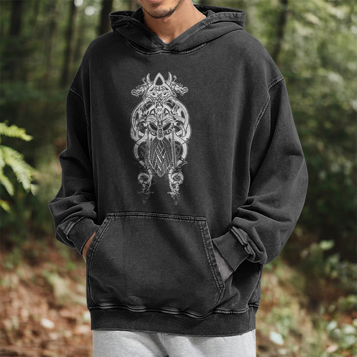 WorldNorse Odin Thor's Hammer Double-Sided Washed Hoodie - image 9
